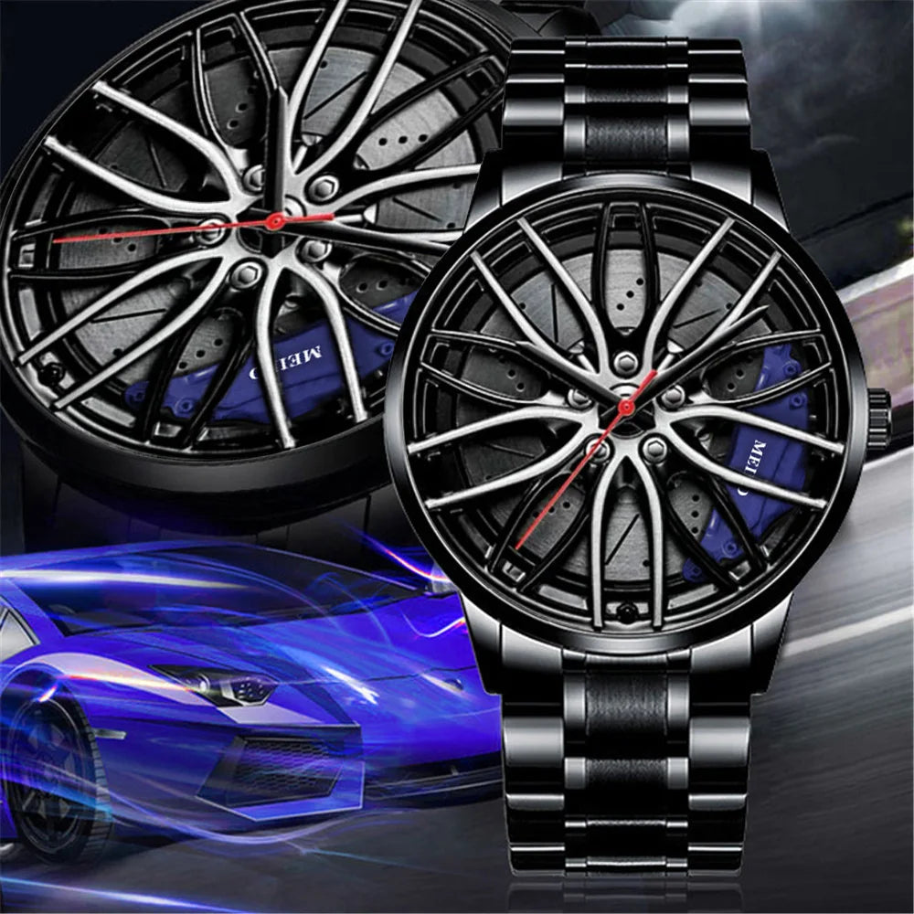 2025 Top Men Leather Watches Men Car Wheel Hub Stainless Steel Quartz Watch For Mens Military Sports Watch Relogio Masculino