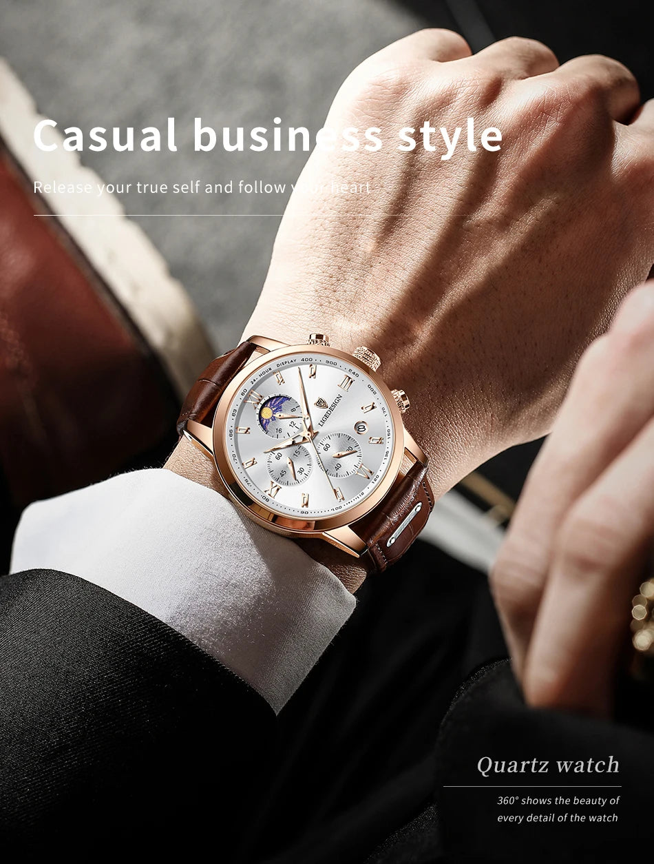 LIGE New Casual Men Watch Luxury Leather Waterproof Sport Quartz Wristwatch Chronograph Military Watch for Men Relogio Masculino