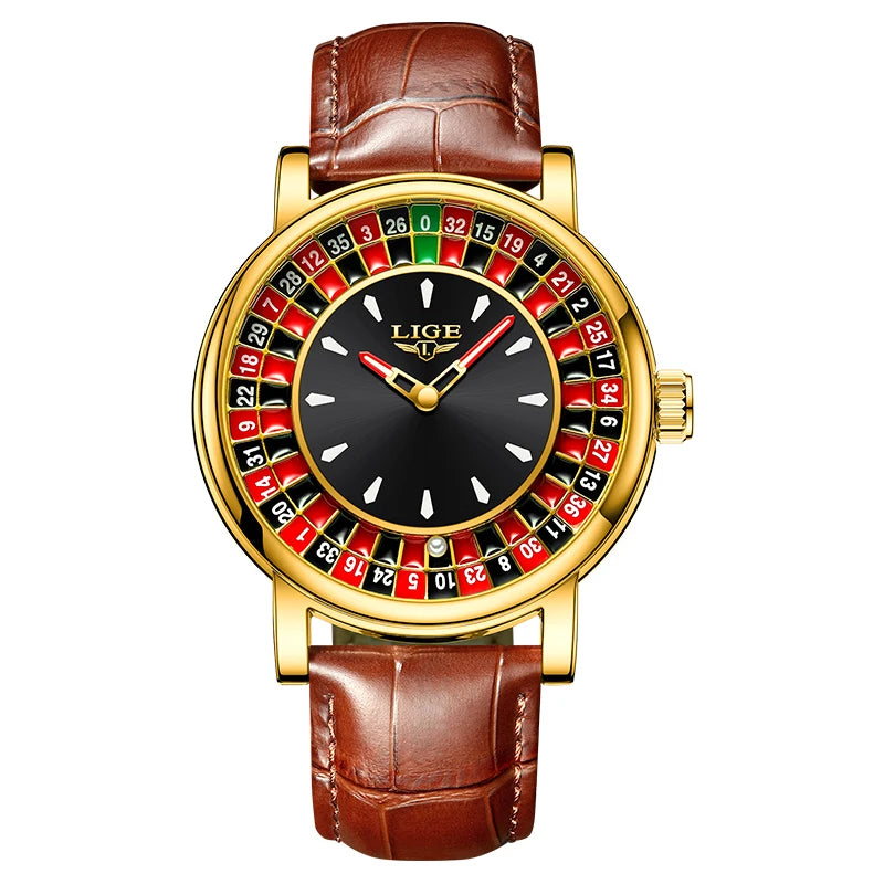LIGE Men Watch Top Brand Luxury Arabic Numerals Rotating Dial Roulette Quartz Watches For Men Waterproof Luminous Man Wristwatch