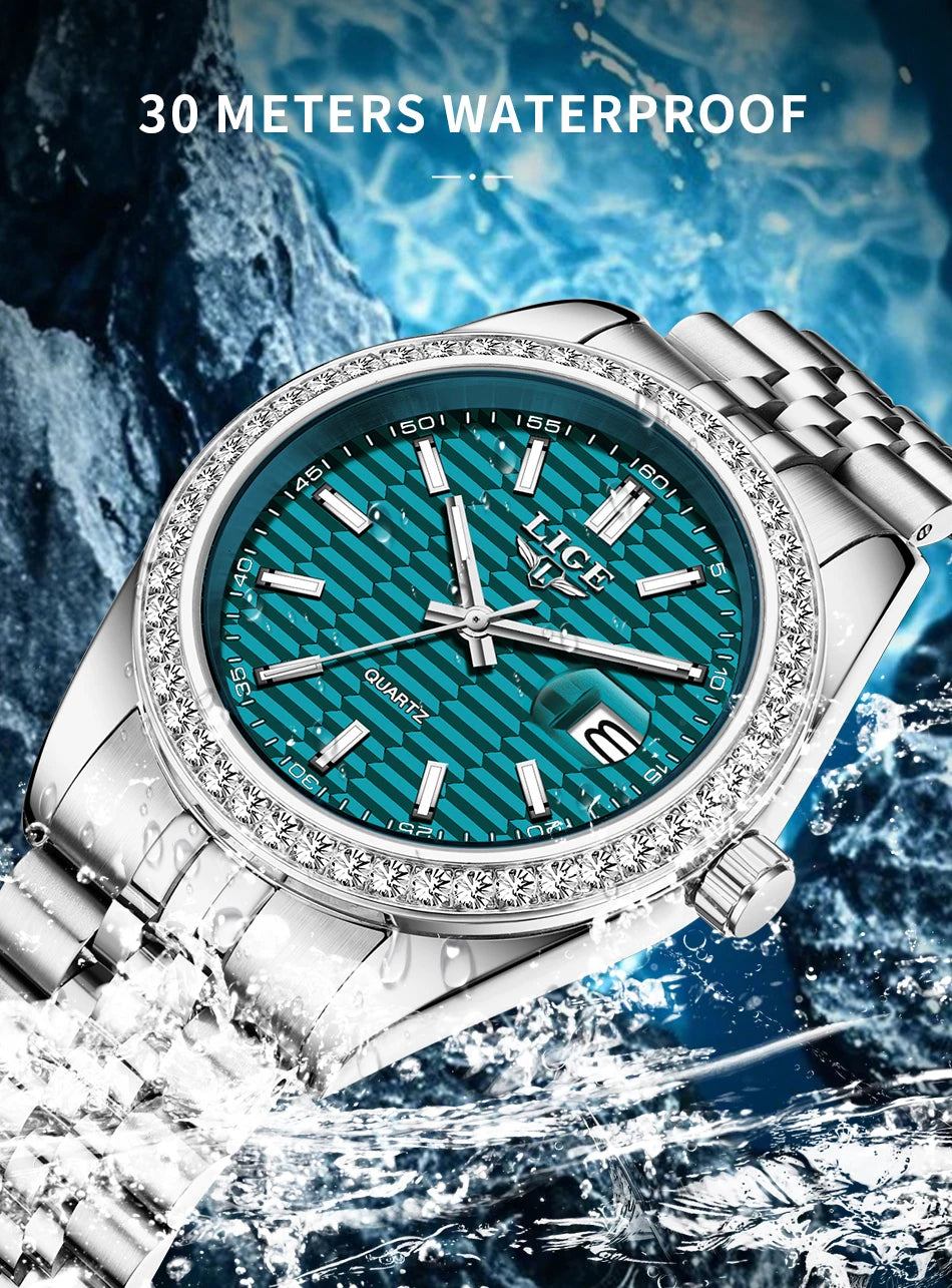 LIGE NEW Men's watches Luxury Fashion Quartz clock Stainless Steel Waterproof Luminous watches for men relogios masculino+BOX