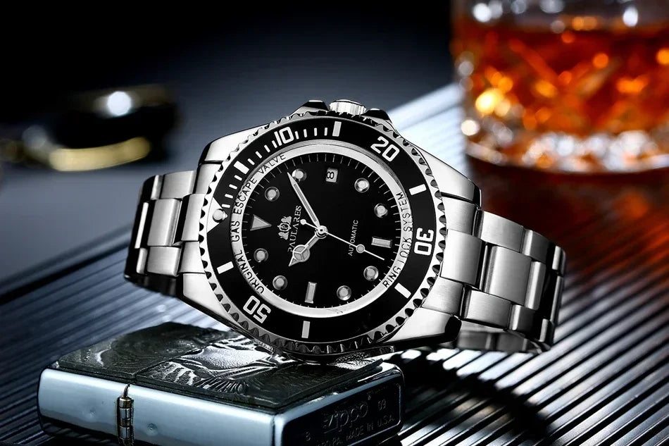 Automatic Watches for Men Mechanical Self Wind Movement Stainless Steel Gold Gradient Black Blue Date Reloj Hombre Baratos