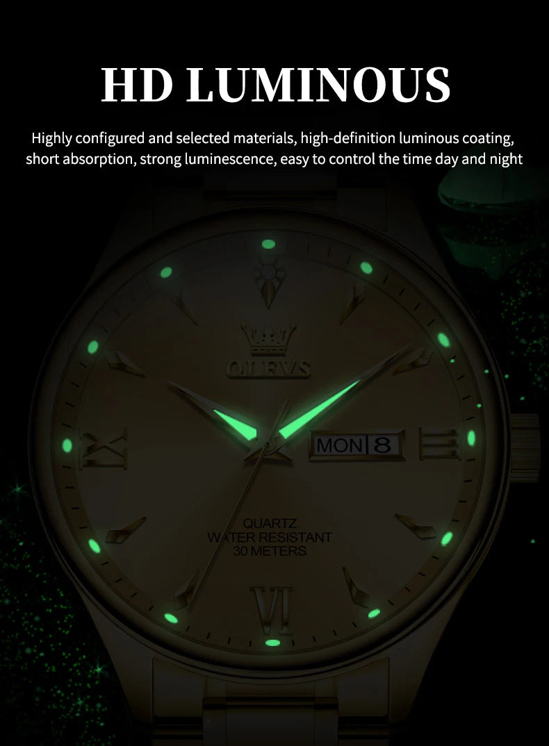 OLEVS 9806 Classic Men's Watches Roman Scale Date Week Stainless steel Business Waterproof Hand Clock