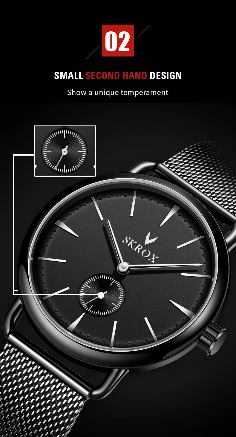 Luxury Brands SKROX Ultra-Thin Mechanical Men's Watch High-End Elegant Design with Mesh Strap Manual Movement Wind-Up Clockwork