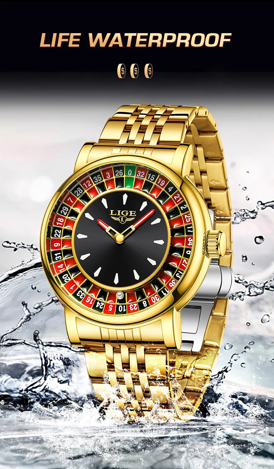 LIGE Unique Creative Men's Watches Fashion Casual Stainless Steel Rotating Dial Roulette Waterproof Classic Quartz Man Watch New