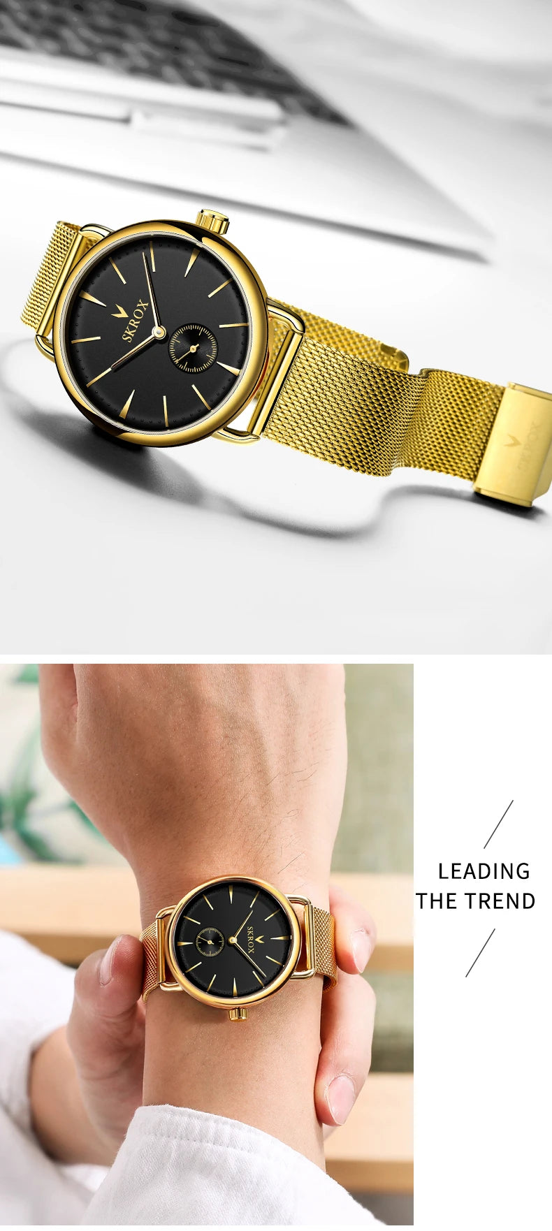 Luxury Brands SKROX Ultra-Thin Mechanical Men's Watch High-End Elegant Design with Mesh Strap Manual Movement Wind-Up Clockwork