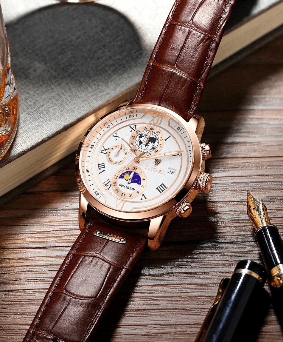 2025 LIGE Fashion Watch Men Sports Quartz Clocks Mens Watches Top Brand Leather Military Waterproof Date Watch Relogio Masculino