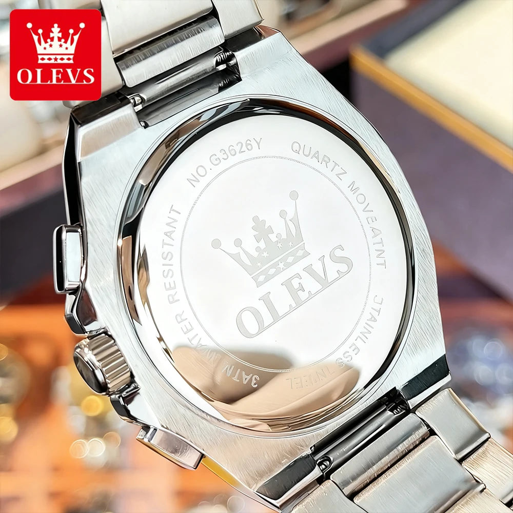 OLEVS Men's Watches Classic Luxury Top Brand Fine Steel Original Quartz Wristwatch for Man Waterproof Luminous Date Chronograph