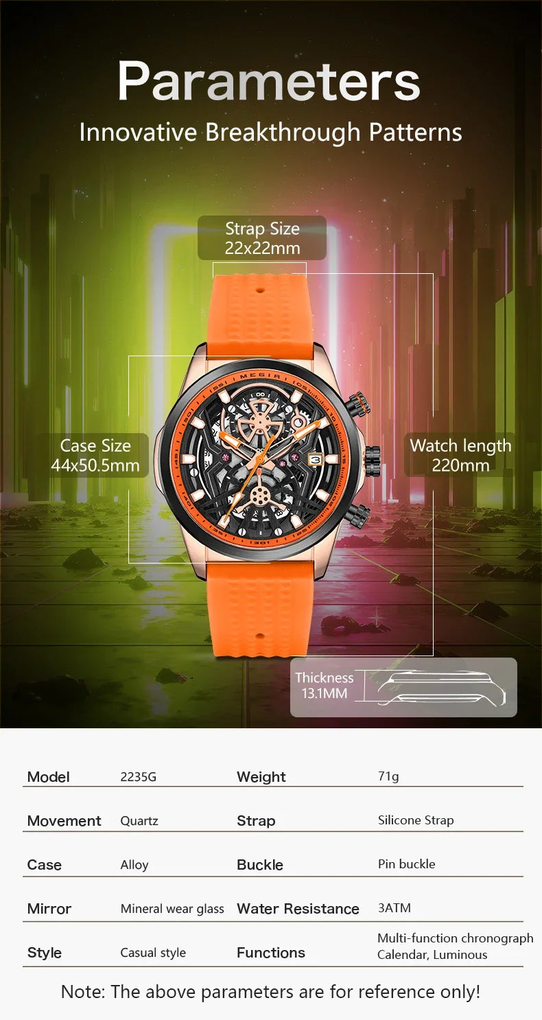 Sport Chronograph Watches for Men Top Luxury Brand MEGIR Quartz Waterproof Fashion Man WristWatch with Auto Date Luminous Hands