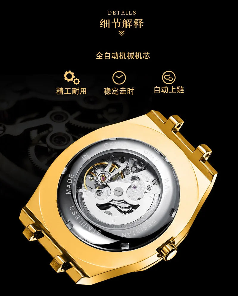 Luxury Men’s Automatic Mechanical Watch, Skeleton Design Self-Winding Wristwatch, Hot-Selling Export Business Watch