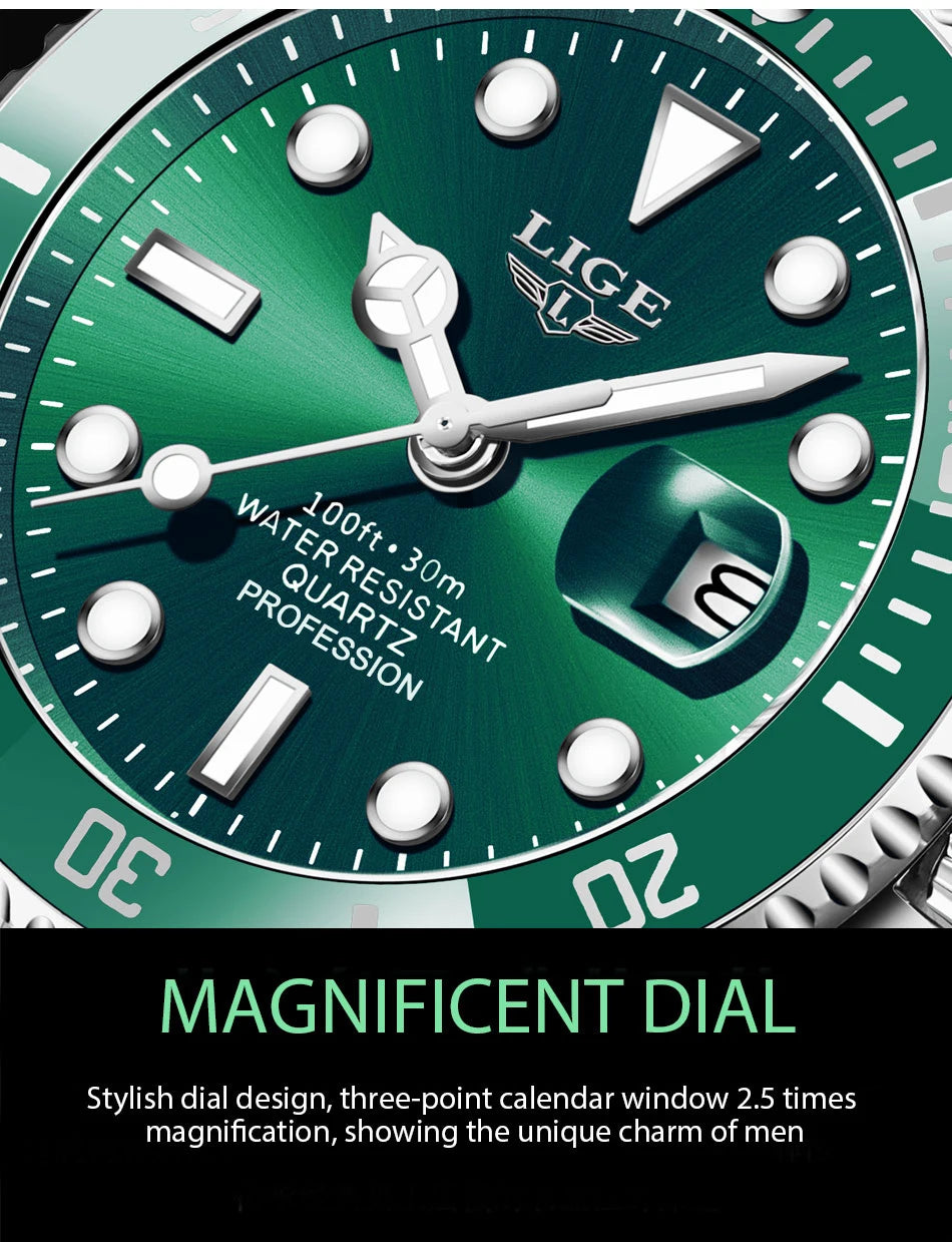 Reloj Hombre LIGE Luxury Business Man Watch Waterproof Luminous Male Clock Fashion Calendar Stainless Steel Quartz Men Watches