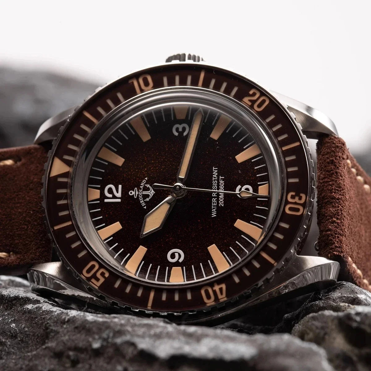 Hruodland Classic Retro Automatic Mechanical Men's Watches F025 Stainless Steel Brown Leather waterproof Luminous reloj hombre