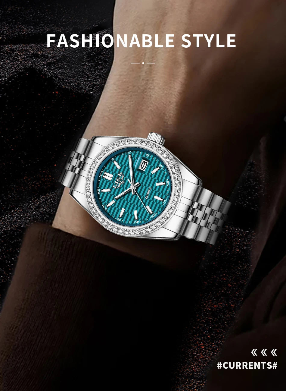 LIGE NEW Men's watches Luxury Fashion Quartz clock Stainless Steel Waterproof Luminous watches for men relogios masculino+BOX