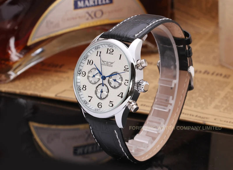 JARAGAR Luxury Replica Six Hands Multifunctional Automatic Man Watches Leather Elegant Mechanical Waterproof Male Wrist Clock