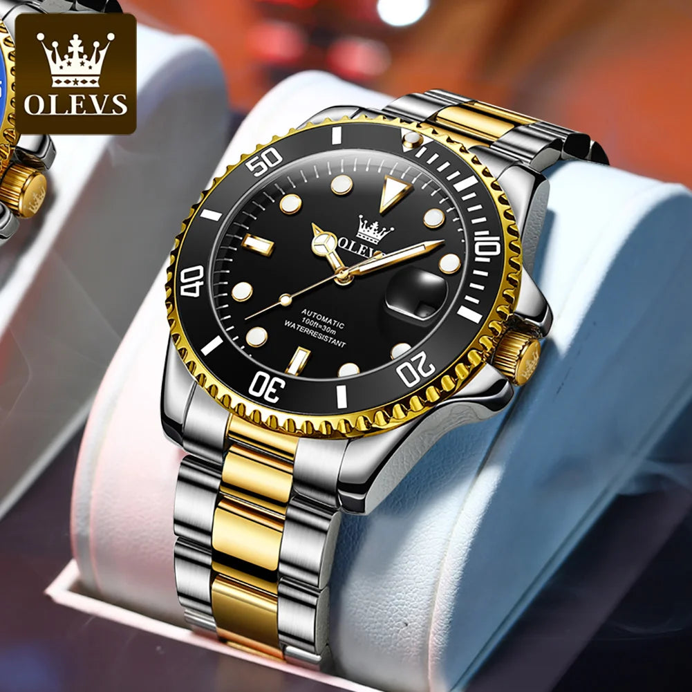 OLEVS 6650 Luxury Automatic Watch Men Rotary Lap Mechanical Movement Waterproof Sports Top Brand Stainless Steel Wristwatch