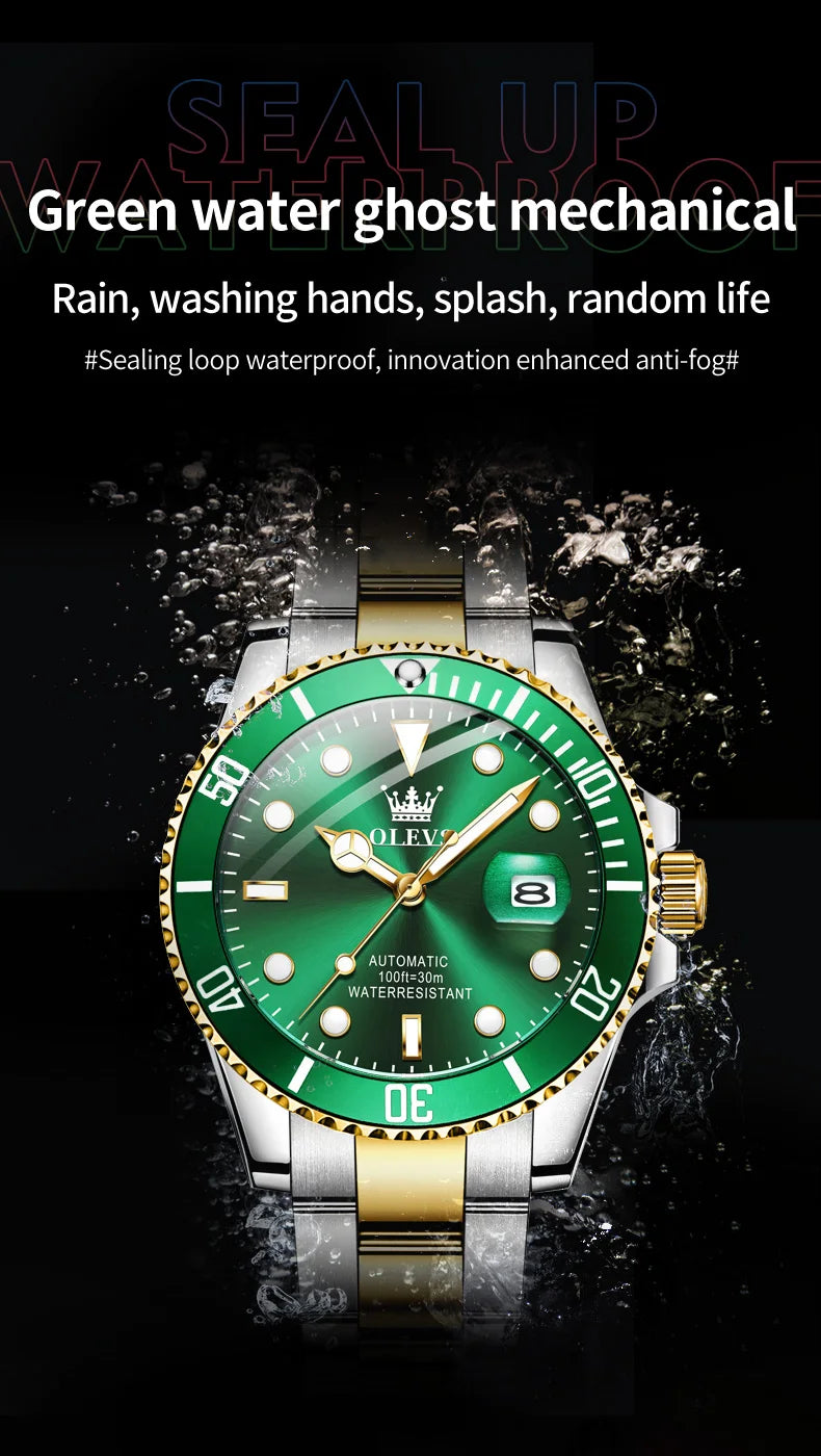 OLEVS 6650 Luxury Automatic Watch Men Rotary Lap Mechanical Movement Waterproof Sports Top Brand Stainless Steel Wristwatch