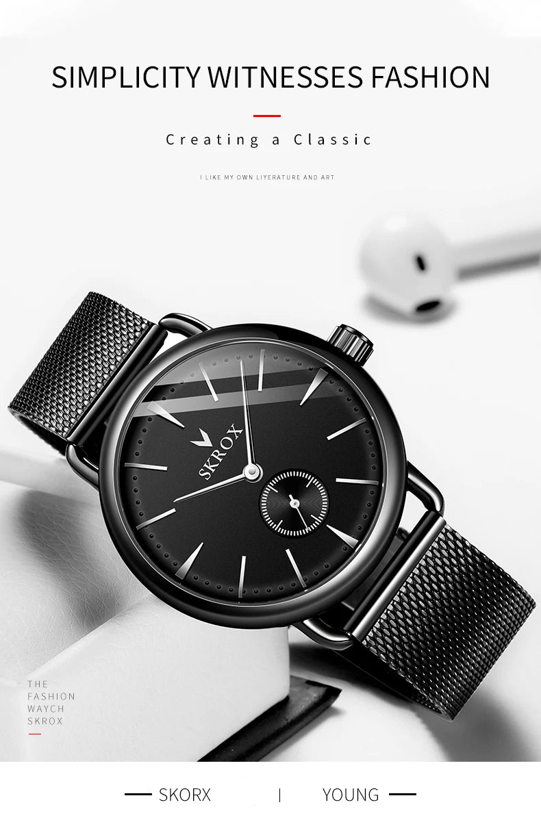 Luxury Brands SKROX Ultra-Thin Mechanical Men's Watch High-End Elegant Design with Mesh Strap Manual Movement Wind-Up Clockwork