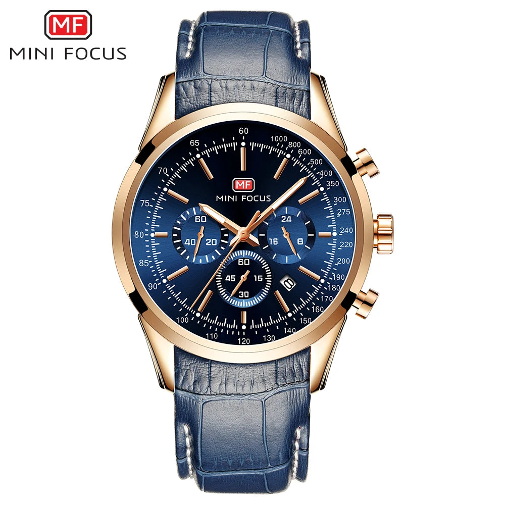 Top Brand Men's Leather Watch Luxury Quartz Watch Casual Business Sport Waterproof Chronograph Wristwatch with Date Display