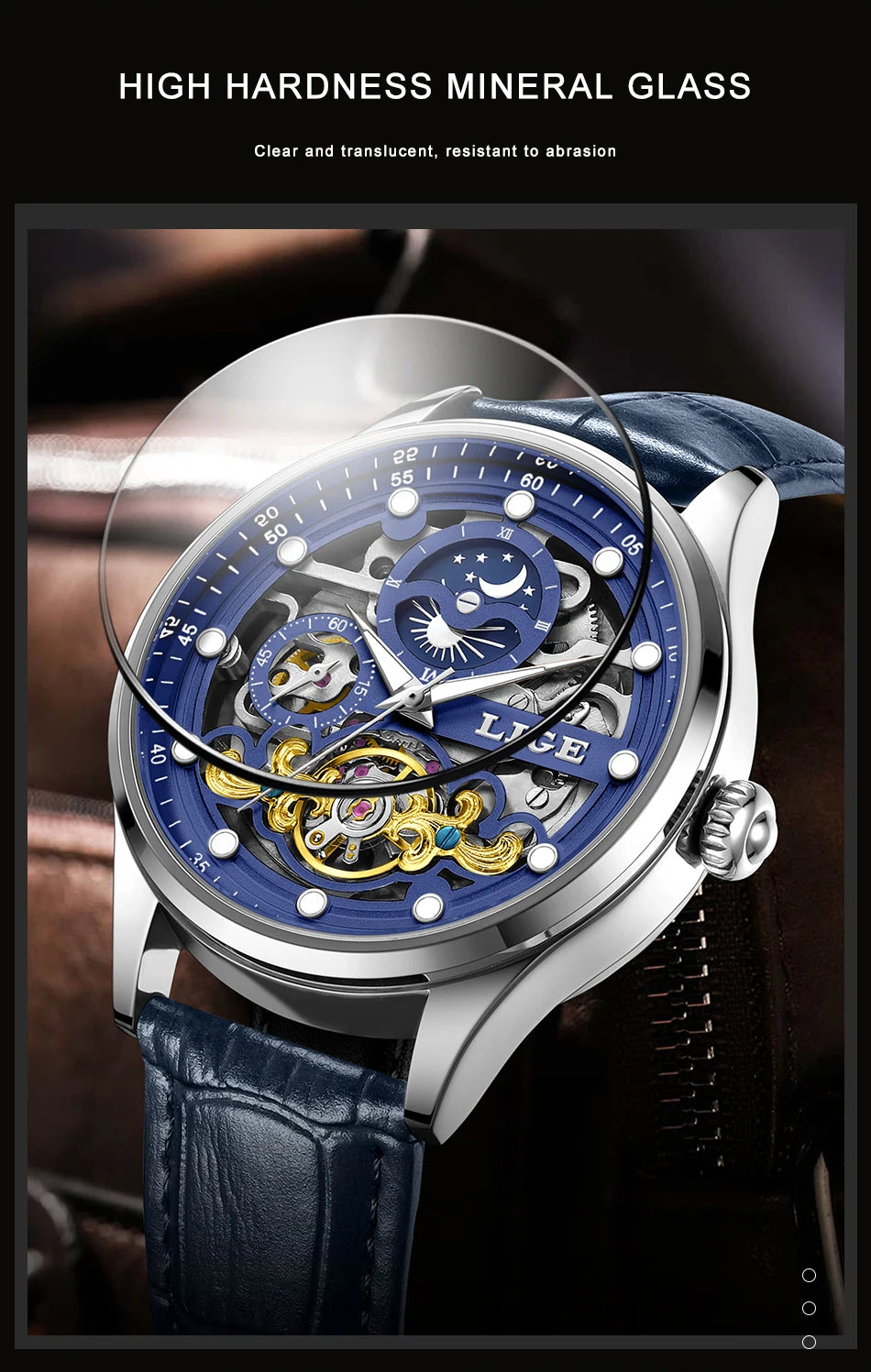 Reloj Hombre Watches Mens LIGE Top Brand Luxury Skeleton Tourbillon Automatic Mechanical Watch for Men Waterproof+Watch Box