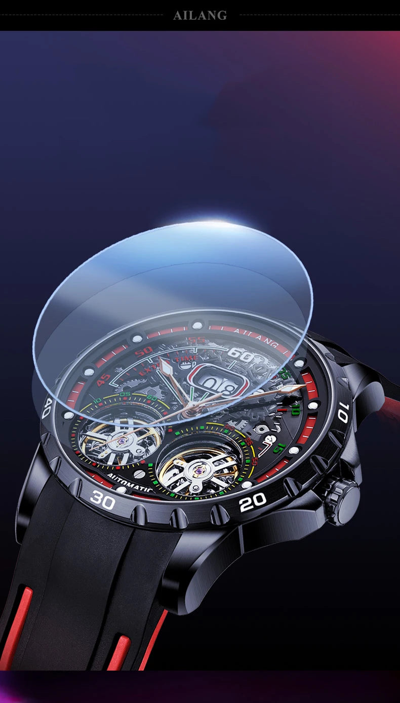 Luxury Sports Double Tourbillon Watches for Men Fashion Calendar Mechanical Watch Waterproof Luminous Clock Mens