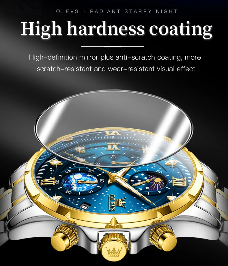 OLEVS 9807 New Mens Watches Original Quartz Watch Multifuncion Chronograph Watch For Man Waterproof Luminous Mens Gifts Freebie