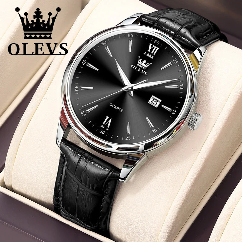 OLEVS Luxury Business Quartz Watches for Men Leather Strap Original Casual Waterproof Man Watch High Quality Men's Wrist Watches