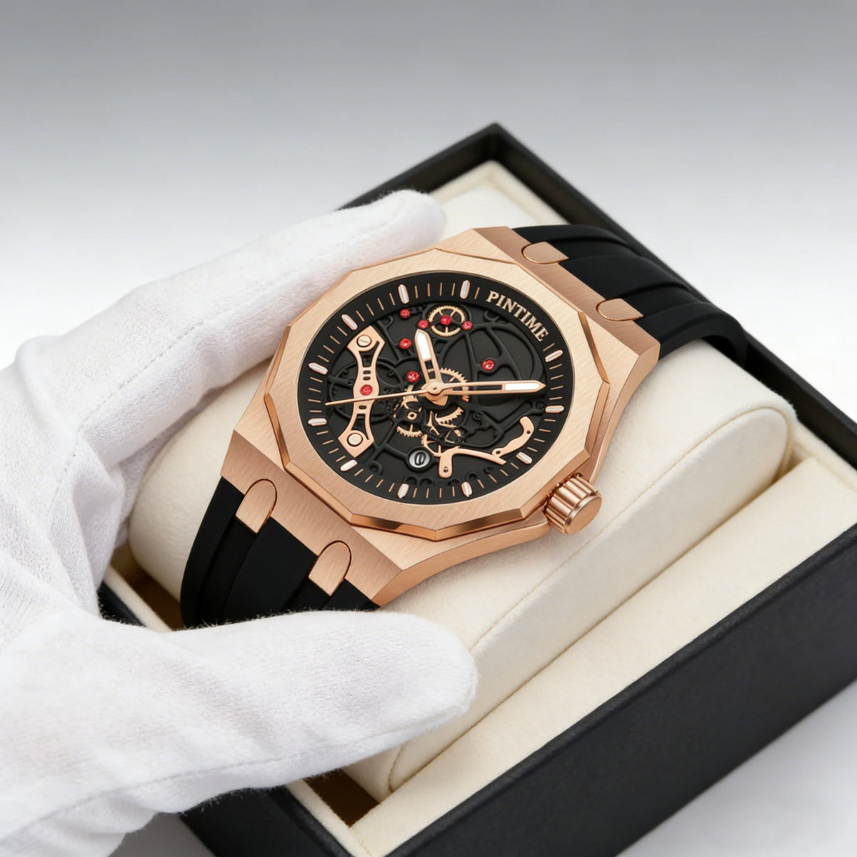 Premium Luxury Sports Watch for Men Water Resistant Automatic Mechanical Stone Style Timepiece Men's Wristwatch Retro Watch