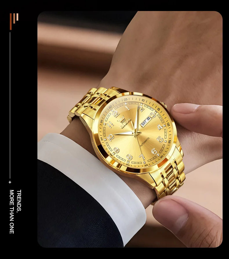 OLEVS Luxury Watch For Men automatic mechanical Wristwatches Classic Men Watch Waterproof Gray Dial Luxury Brand Date Week 7077