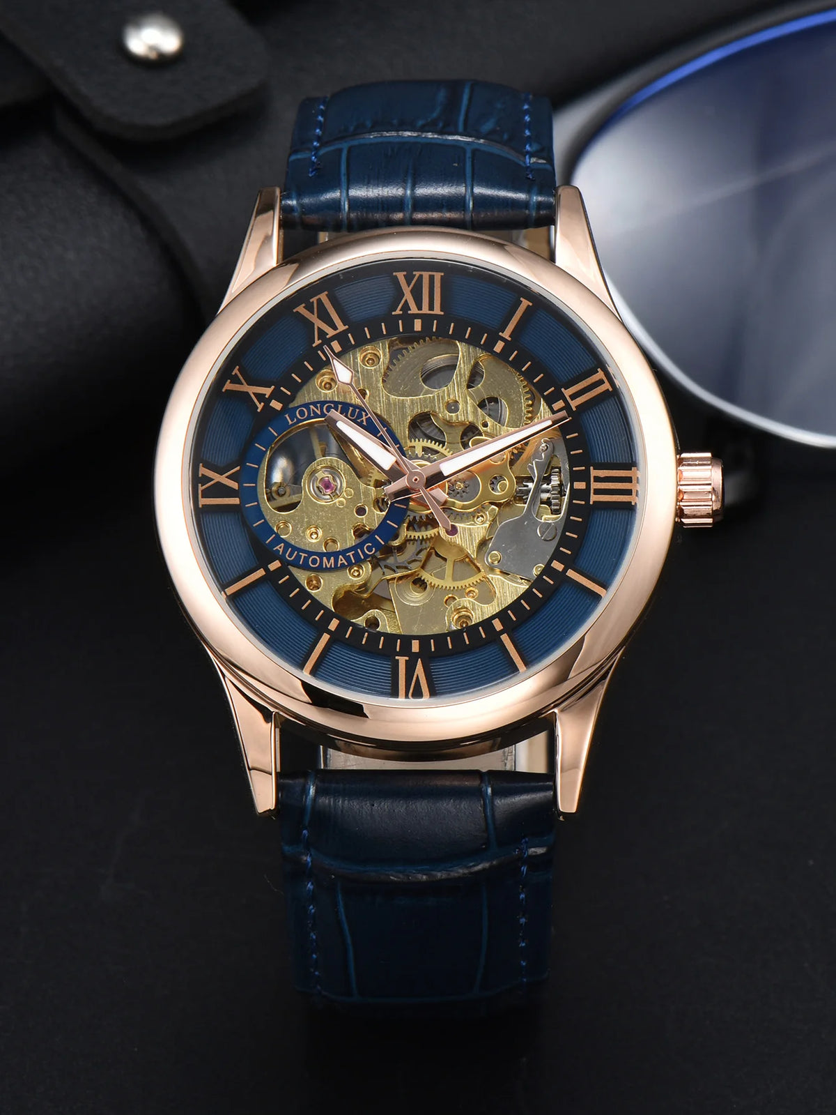 Men automatic watch luxury rome mechanical watches waterproof skeleton noctilucent leather mens watch choice of gift giving