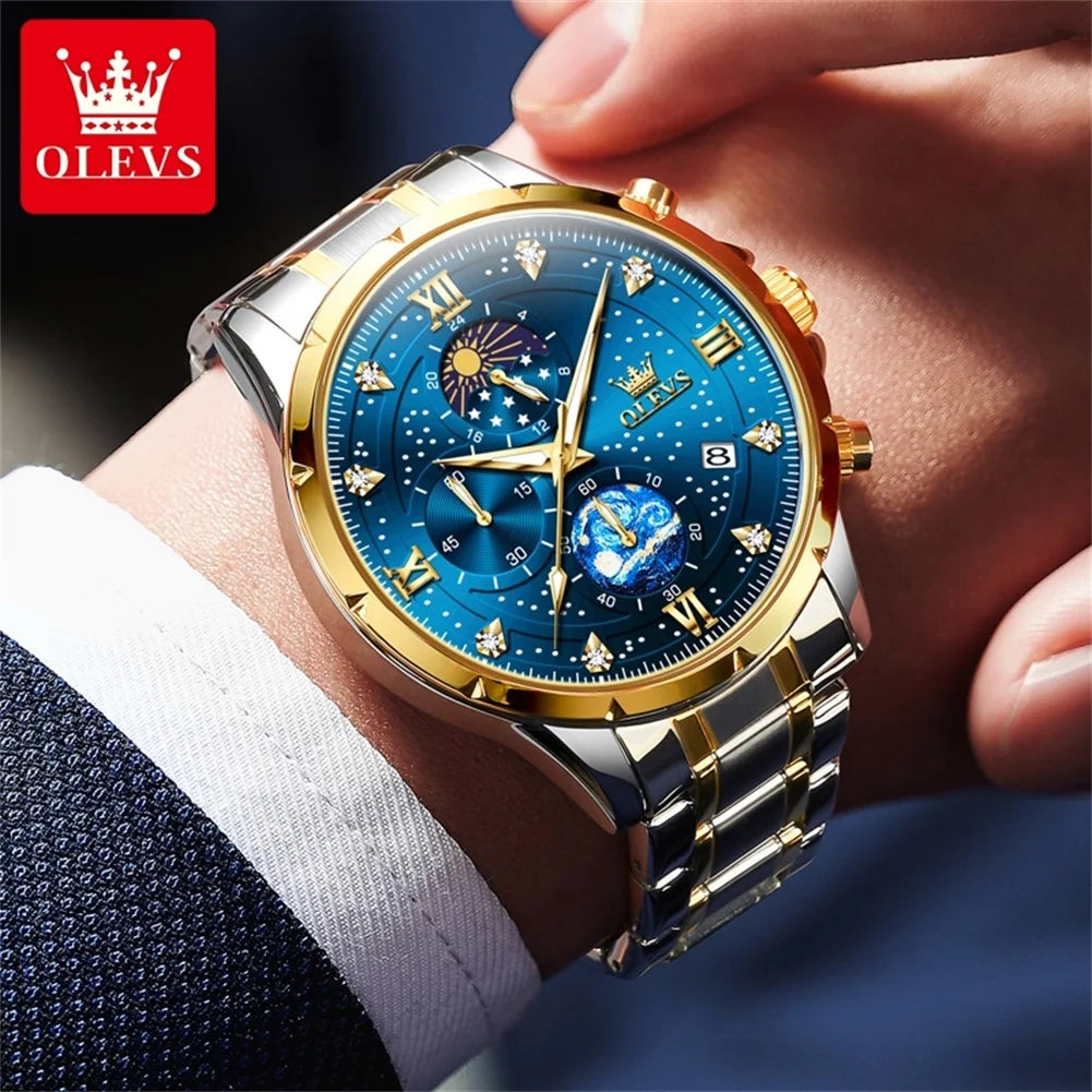 OLEVS 9807 New Mens Watches Original Quartz Watch Multifuncion Chronograph Watch For Man Waterproof Luminous Mens Gifts Freebie