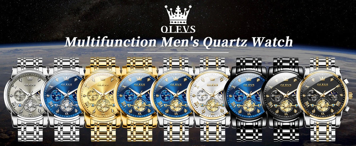 OLEVS Luxury Brand Men's Watch Classic Roman Scale Flywheel Design Moon Phase Waterproof Quartz Watch for Men Original 2856