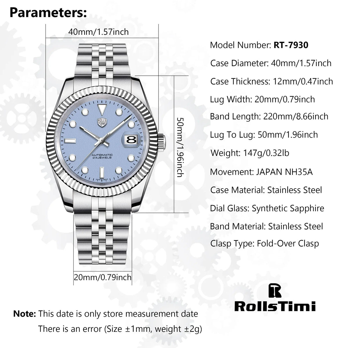 2025 New RollsTimi Men's Watches Mechanical Wristwatches Luminous Dial Automatic Watch For Men Top Luxury AR Sapphire Waterproof