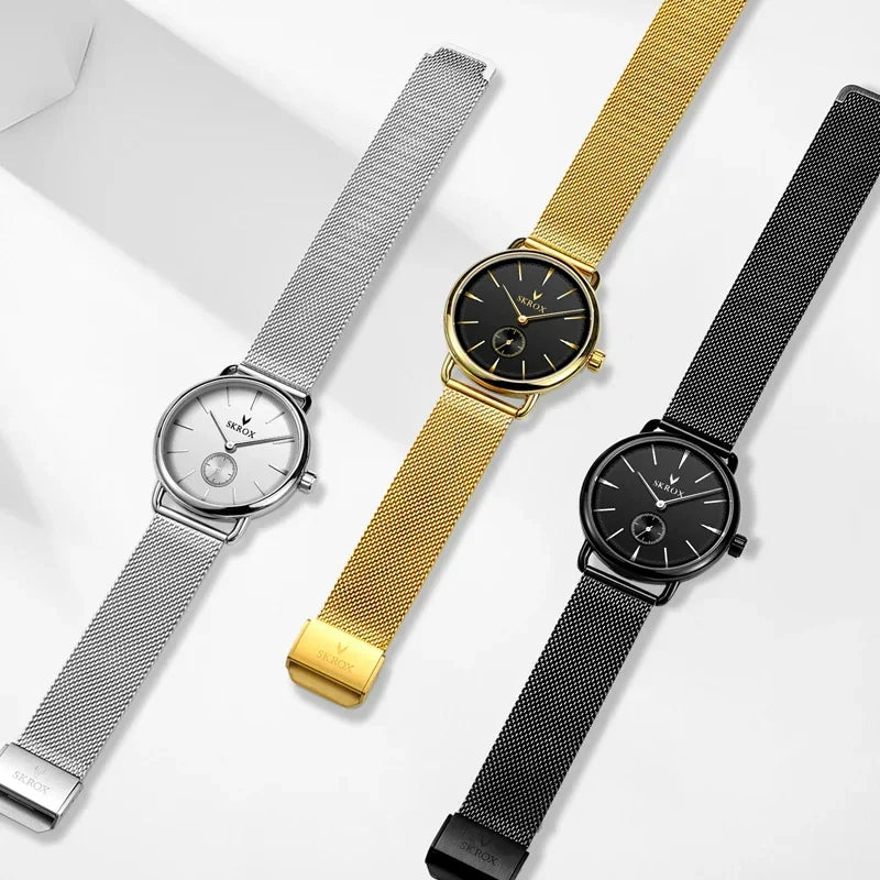 Luxury Brands SKROX Ultra-Thin Mechanical Men's Watch High-End Elegant Design with Mesh Strap Manual Movement Wind-Up Clockwork