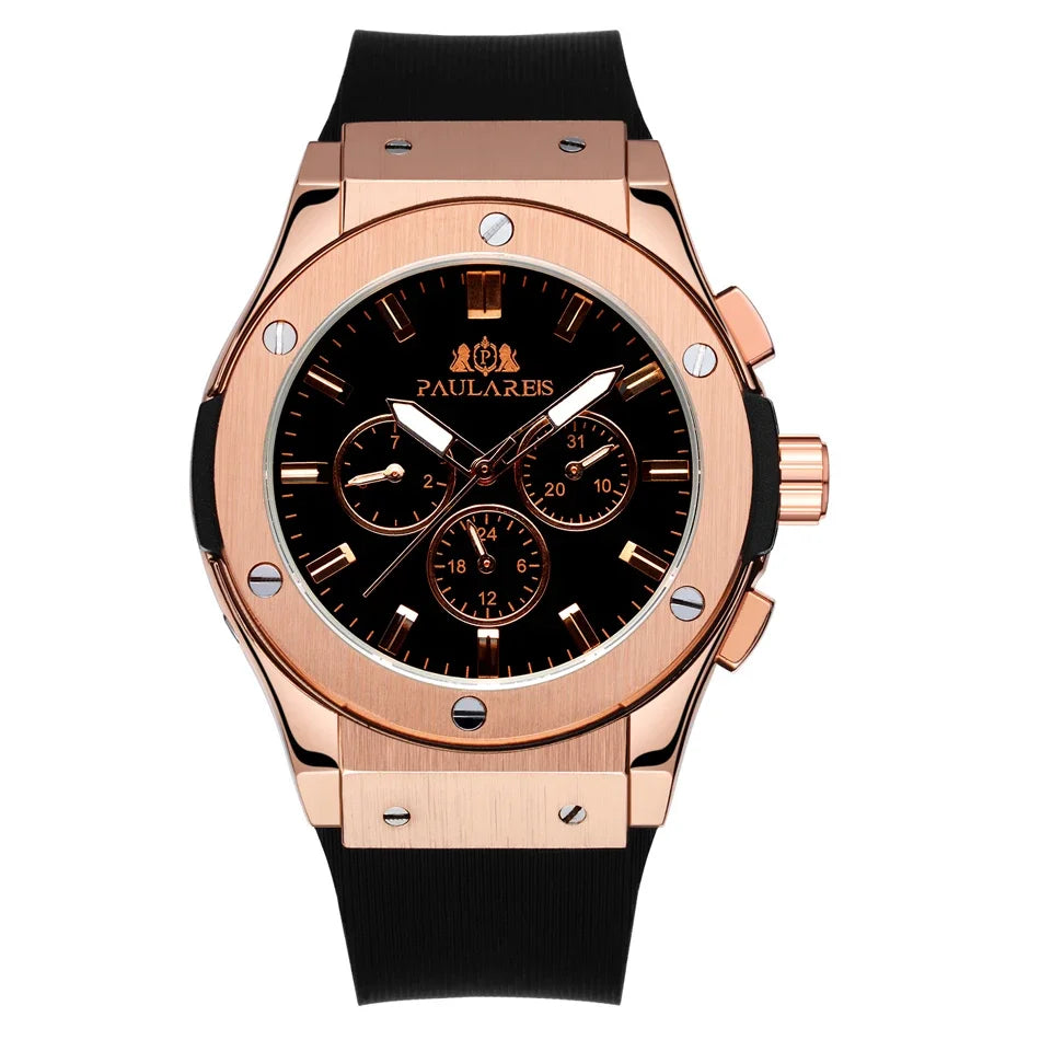 Automatic Watches for Men Mechanical Movement Rose Gold Silver Black Case White Rubber Casual Sports Geneve Watch