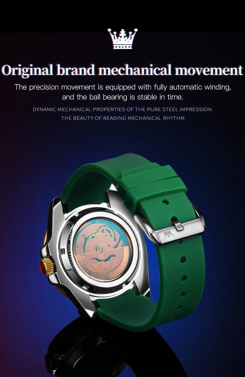 OLEVS 6650 Luxury Automatic Watch Men Rotary Lap Mechanical Movement Waterproof Sports Top Brand Stainless Steel Wristwatch