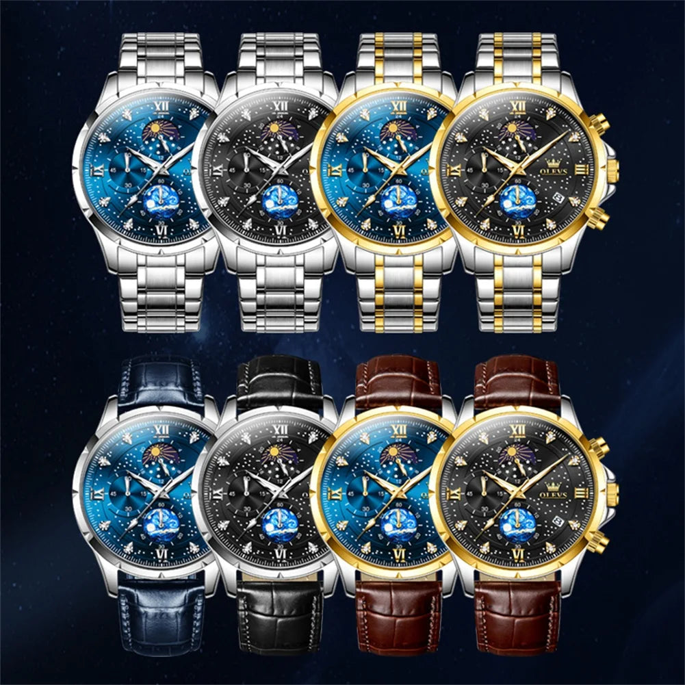 OLEVS 9807 New Mens Watches Original Quartz Watch Multifuncion Chronograph Watch For Man Waterproof Luminous Mens Gifts Freebie