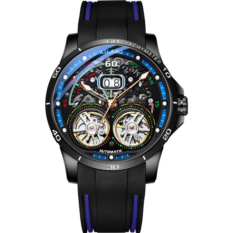 Luxury Sports Double Tourbillon Watches for Men Fashion Calendar Mechanical Watch Waterproof Luminous Clock Mens