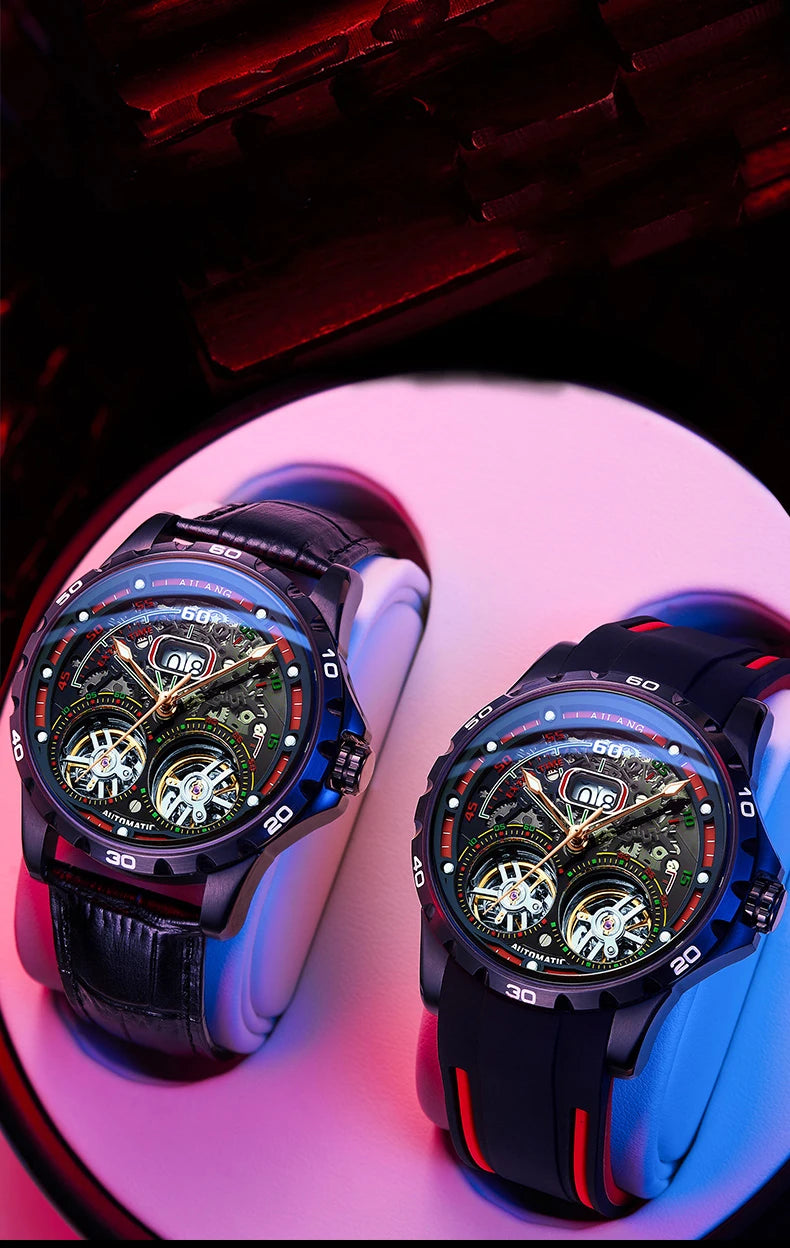 Luxury Sports Double Tourbillon Watches for Men Fashion Calendar Mechanical Watch Waterproof Luminous Clock Mens