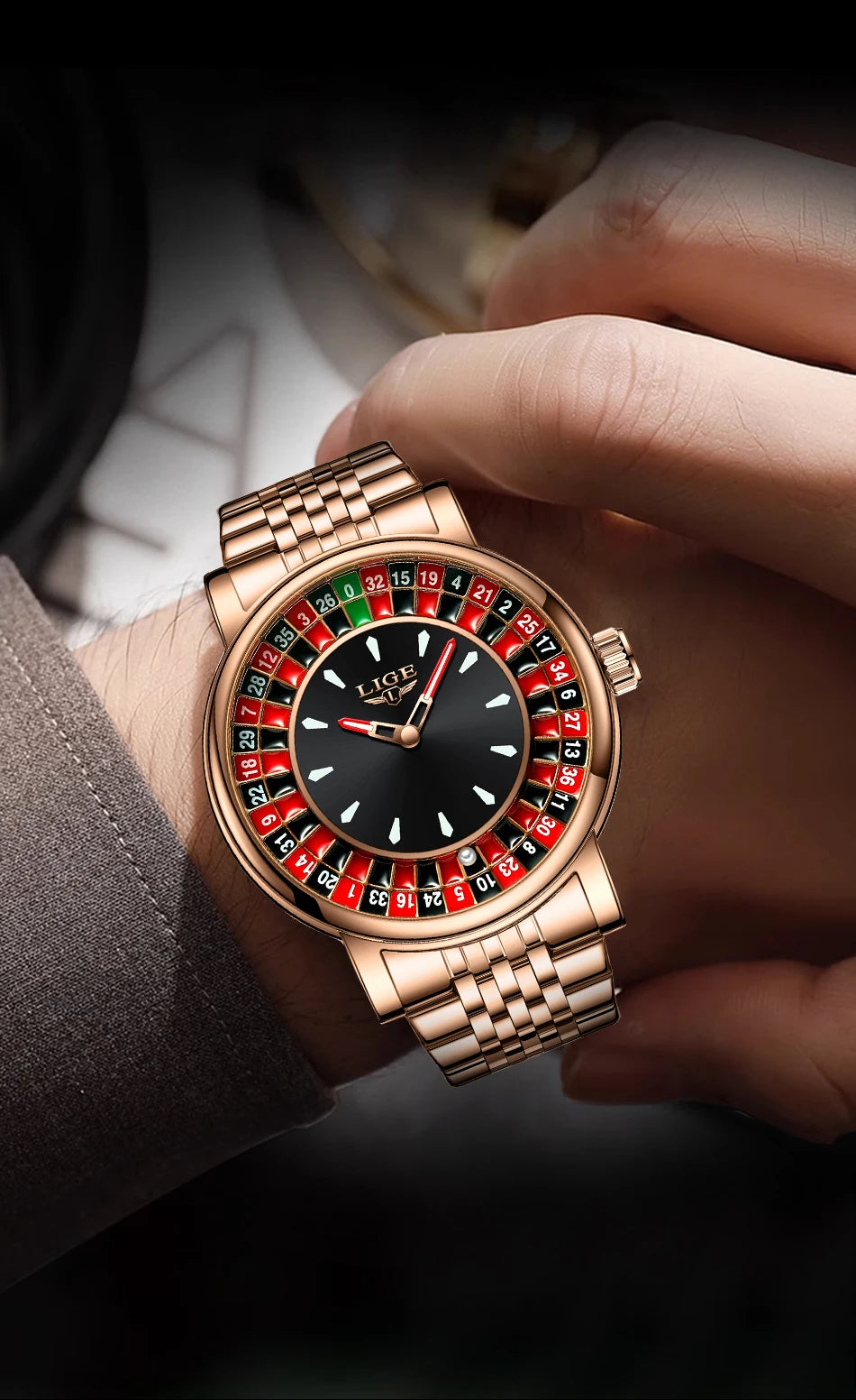 LIGE Men Watch Top Brand Luxury Arabic Numerals Rotating Dial Roulette Quartz Watches For Men Waterproof Luminous Man Wristwatch