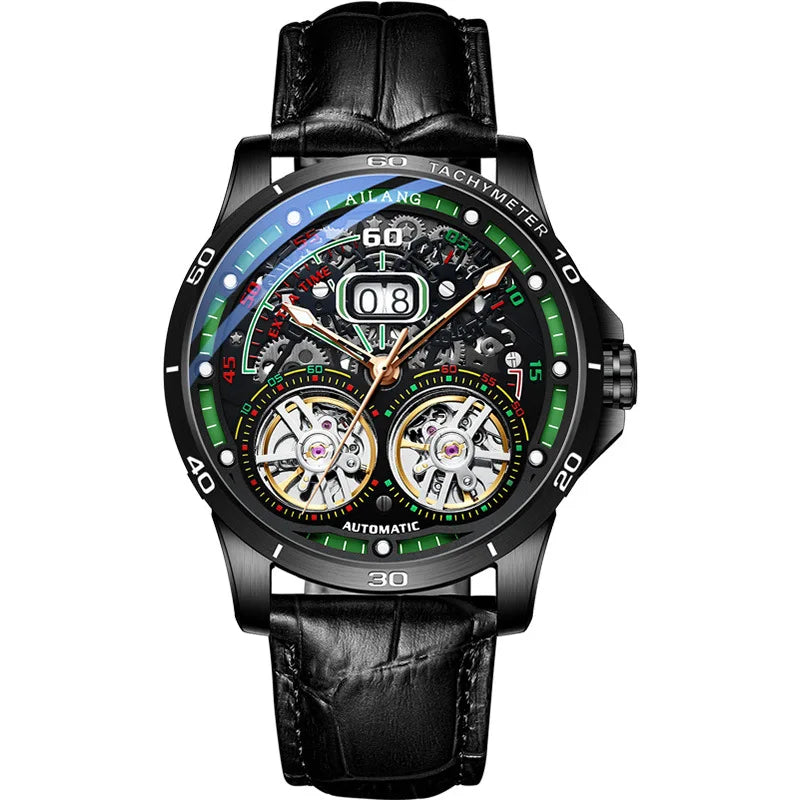 Luxury Sports Double Tourbillon Watches for Men Fashion Calendar Mechanical Watch Waterproof Luminous Clock Mens