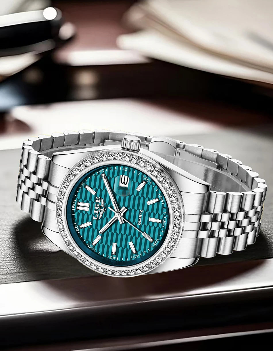LIGE NEW Men's watches Luxury Fashion Quartz clock Stainless Steel Waterproof Luminous watches for men relogios masculino+BOX