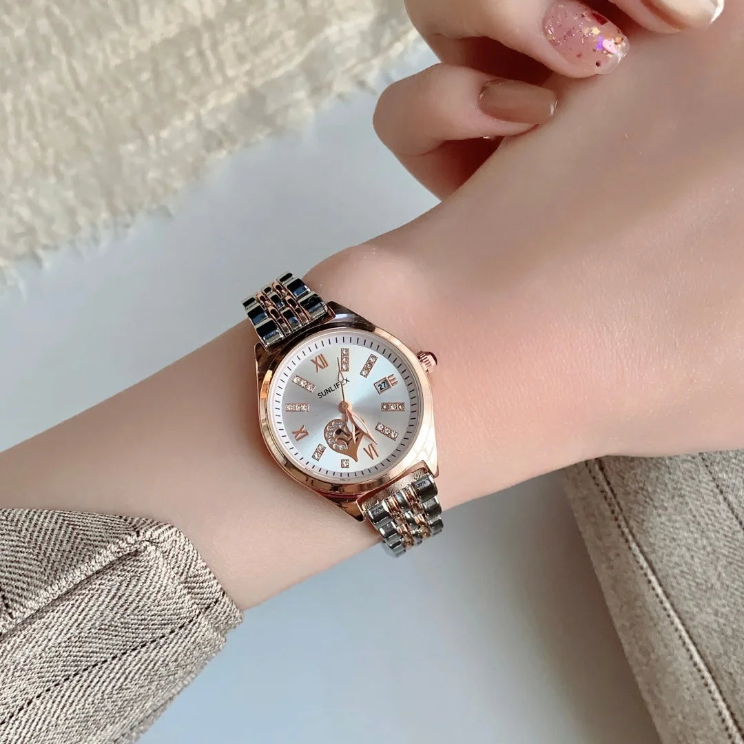 Luxury Watches For Women Lover Dial Rose Gold Stainless Steel With Date Quarzt Wristwatch Ladies Watches Relogio Feminino