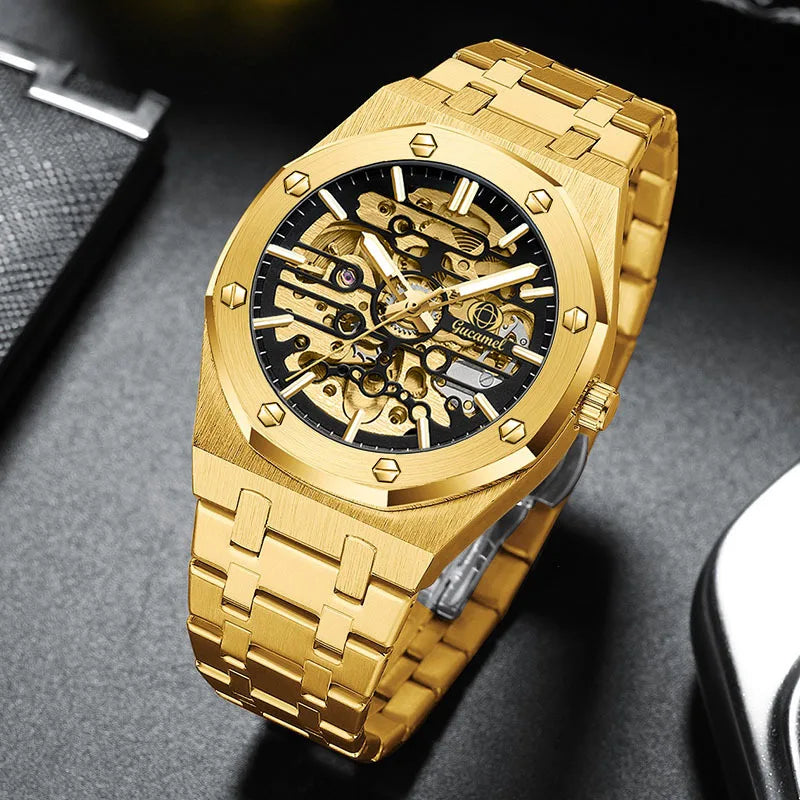 Luxury Men’s Automatic Mechanical Watch, Skeleton Design Self-Winding Wristwatch, Hot-Selling Export Business Watch
