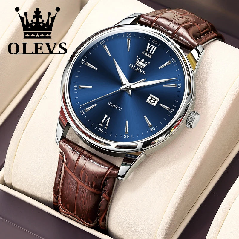 OLEVS Luxury Business Quartz Watches for Men Leather Strap Original Casual Waterproof Man Watch High Quality Men's Wrist Watches