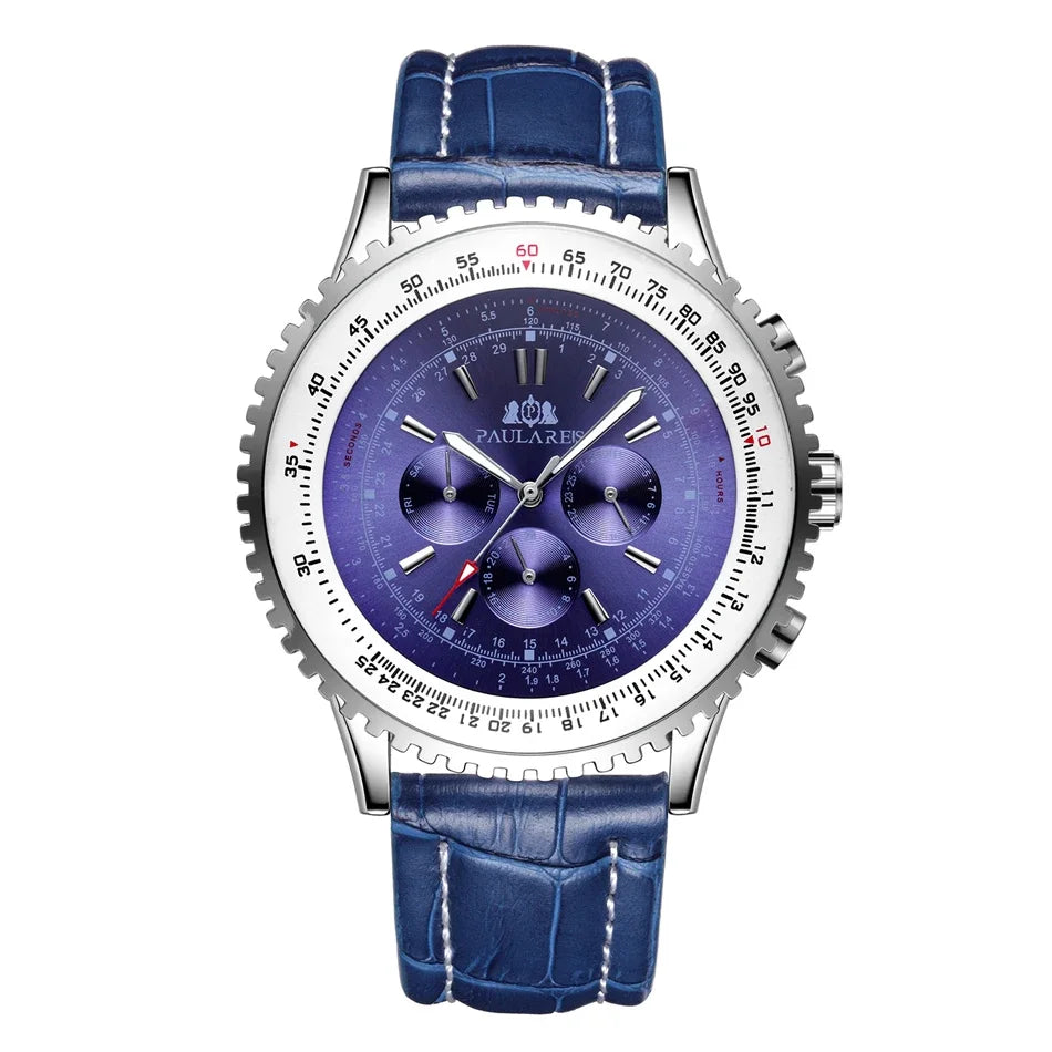 Automatic Watch for Men Mechanical Stainless Steel Black Brown Blue Leather Strap Sports Big 50mm Reloj Hombre Baratos
