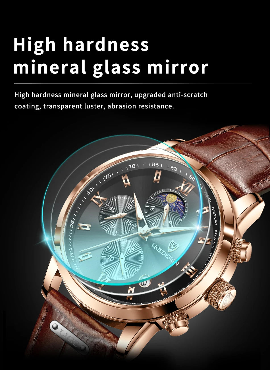 LIGE New Casual Men Watch Luxury Leather Waterproof Sport Quartz Wristwatch Chronograph Military Watch for Men Relogio Masculino