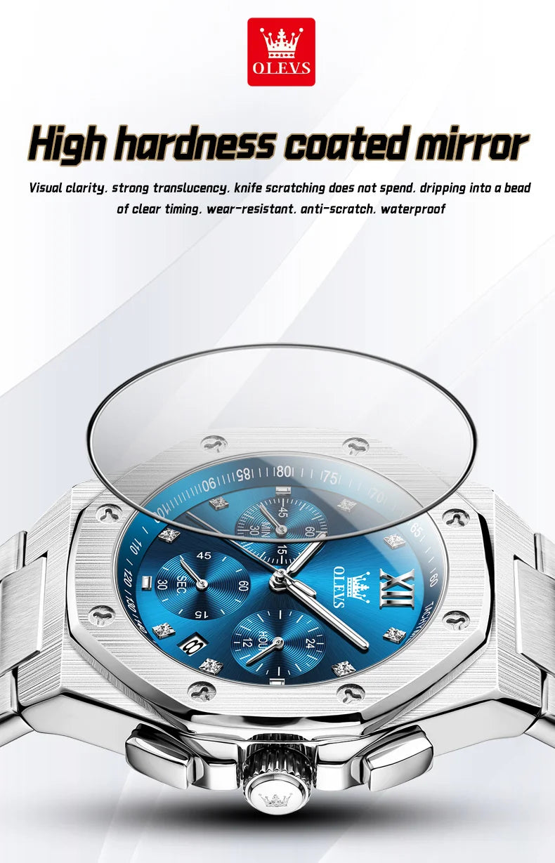 OLEVS 3626 Men's Watches Rhombus Dial Original Quartz Watch for Man Waterproof Luminous Stainless Steel Wristwatch Male Date