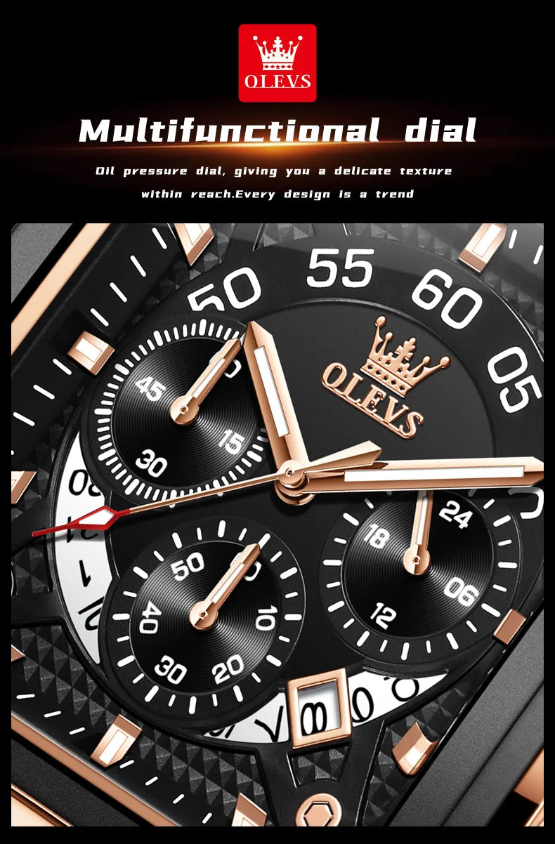OLEVS Top Brand Male Watches Square Quartz Watch Watch For Men Waterproof Leather Strap Sport Clock Male Relogio Masculino