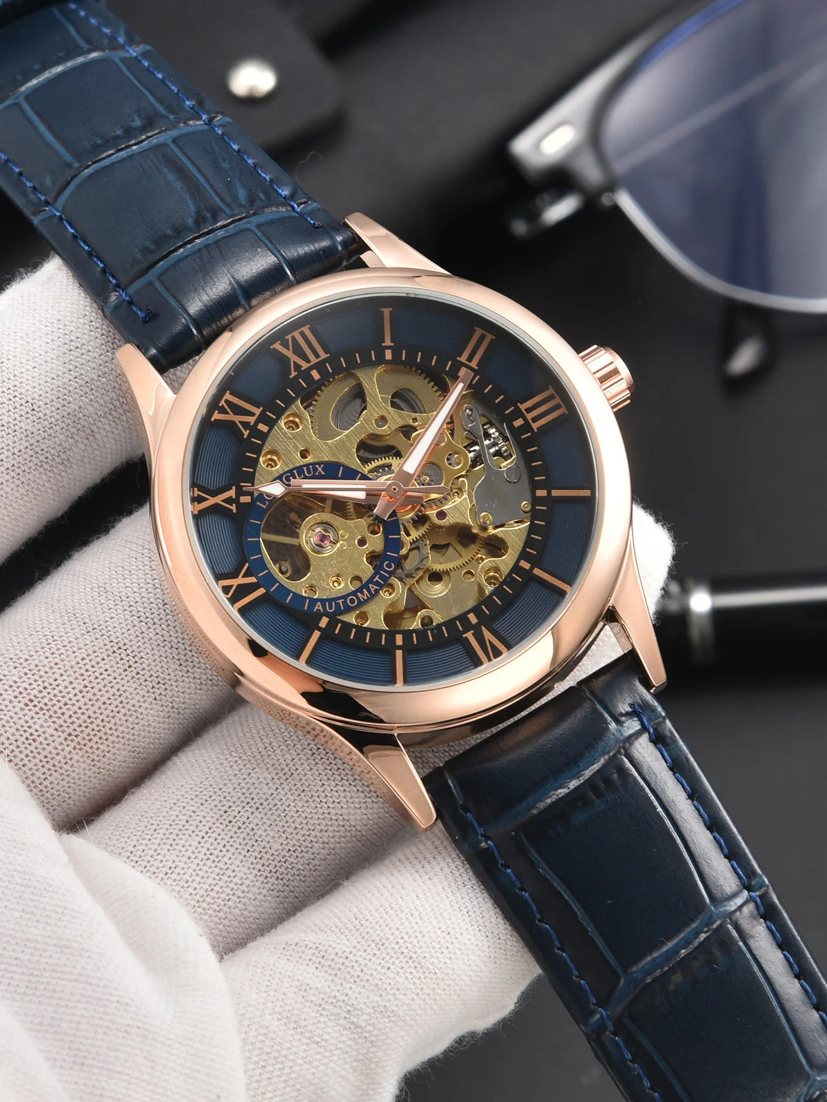 Men automatic watch luxury rome mechanical watches waterproof skeleton noctilucent leather mens watch choice of gift giving
