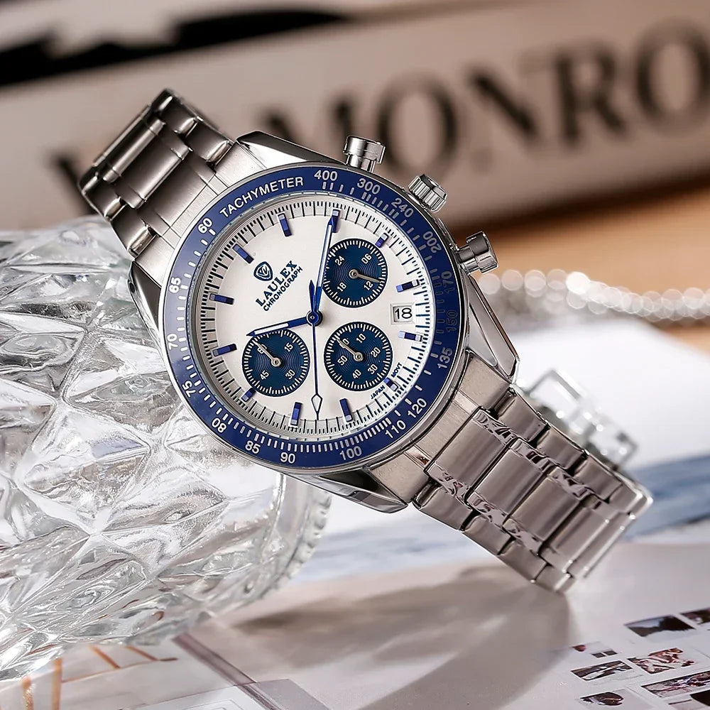 2024 LAULEX luxury top AAA multi-function chronograph 30M water-resistant fashion business stainless steel quartz watch