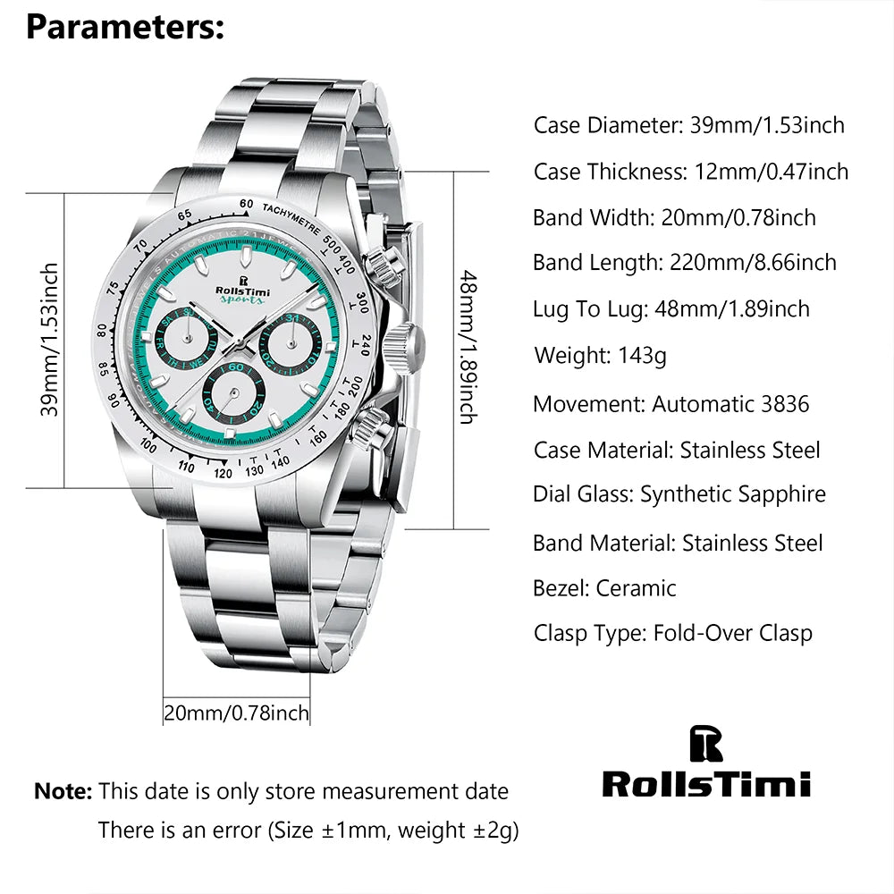 2025 new men's watch mechanical watch for Man RollsTimi top brand fashion automatic watch ceramic bezel stainless steel gift box